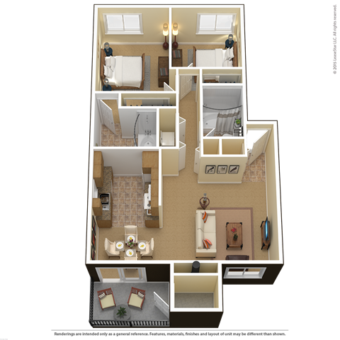 Floor plan for 2 beds, 2 baths, 900 sqft